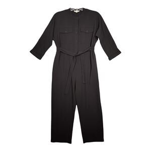 Whistles Jumpsuit Womens 6‎ Black Arabella Crepe Tie Crop Neutral Minimalist